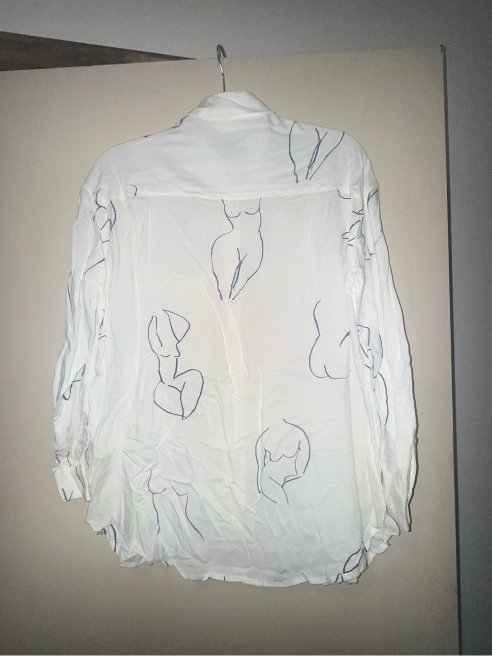 NWT PALOMA WOOL WOMENS LEANDRA BUTTON-UP BLOUSE, SIZE OS (MEDIUM), WHITE/BLUE - Picture 6 of 14